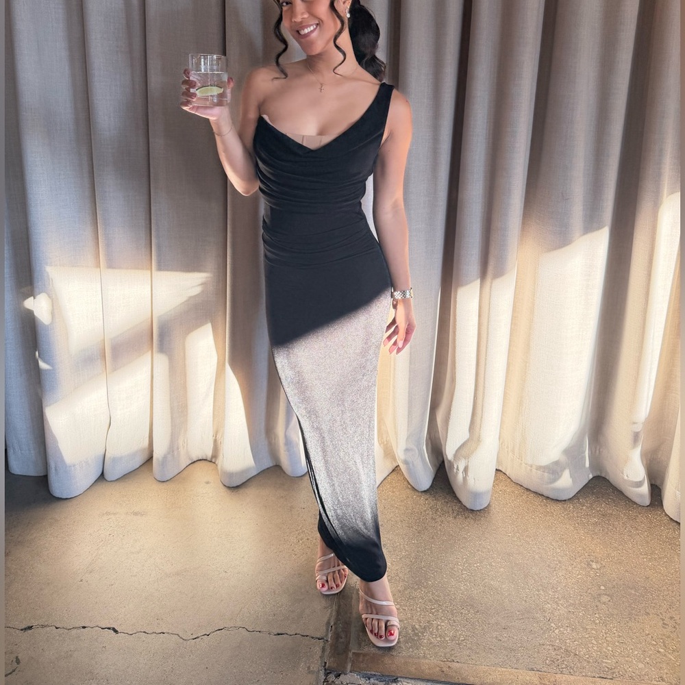 JLUXLABEL Black and Silver Maxi Dress